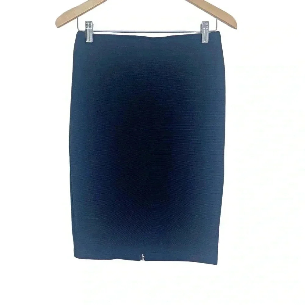 Premise Studio Black Pencil Skirt Ribbed Knee Length Business Casual Size 4P